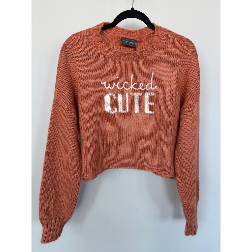 Wooden Ships Wicked Cute Cropped Crew Chunky Peach Mohair Wool Sweater XS/S